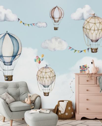 schattige muurschildering met heteluchtballon schattige muurschildering met heteluchtballon