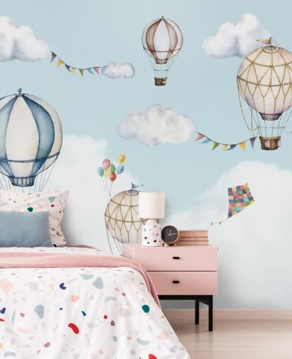 lindo mural de papel de parede de balão de ar quente