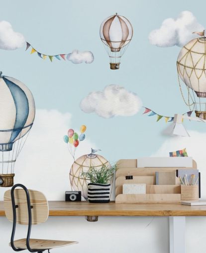 lindo mural de papel pintado de globos aerostáticos