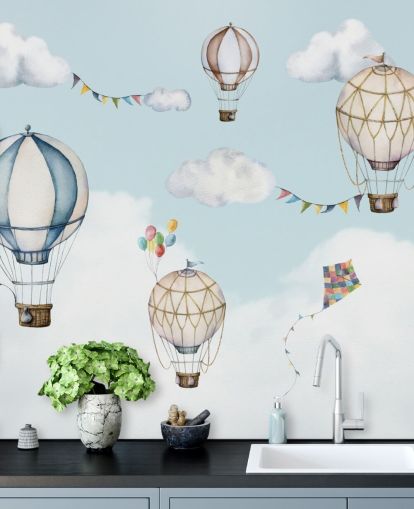 cute hot air balloon wallpaper mural