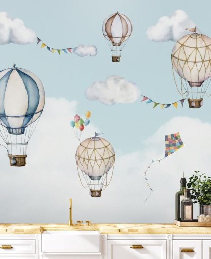 cute hot air balloon wallpaper mural