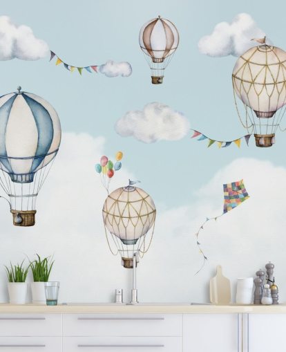 lindo mural de papel pintado de globos aerostáticos lindo mural de papel pintado de globos aerostáticos