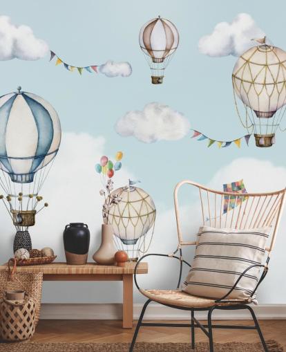 lindo mural de papel de parede de balão de ar quente
