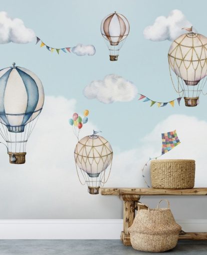 schattige muurschildering met heteluchtballon schattige muurschildering met heteluchtballon