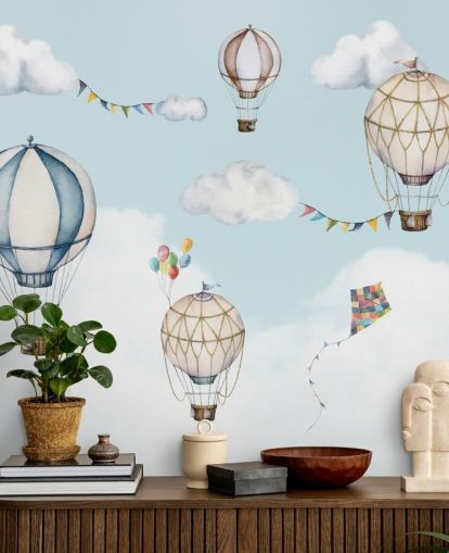 lindo mural de papel pintado de globos aerostáticos