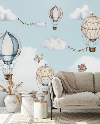 lindo mural de papel pintado de globos aerostáticos