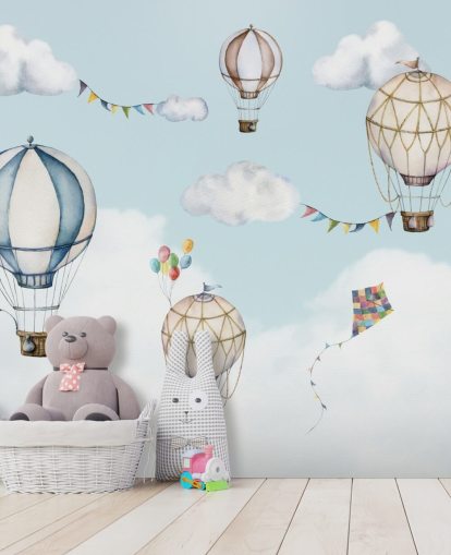 lindo mural de papel de parede de balão de ar quente