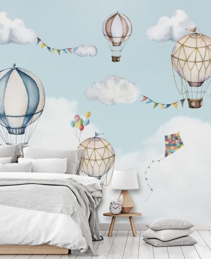 lindo mural de papel pintado de globos aerostáticos