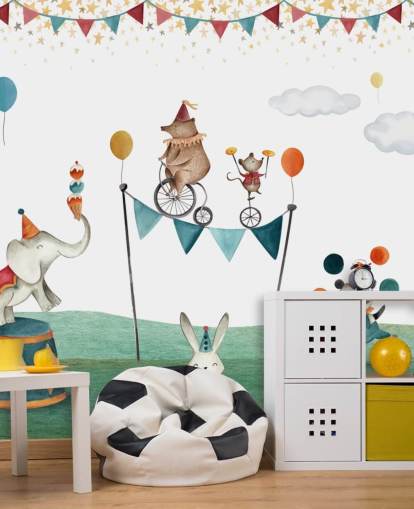 schattige muurschildering met circus schattige muurschildering met circus