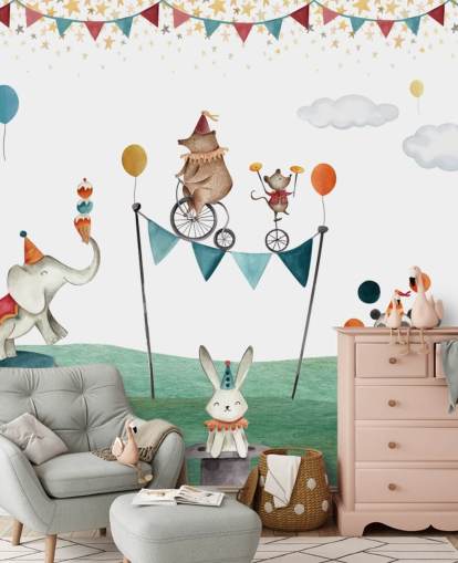 mural de papel de parede de circo fofo