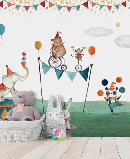 schattige muurschildering met circus