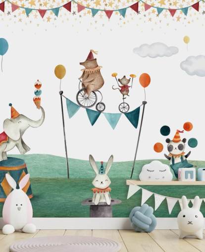 schattige muurschildering met circus