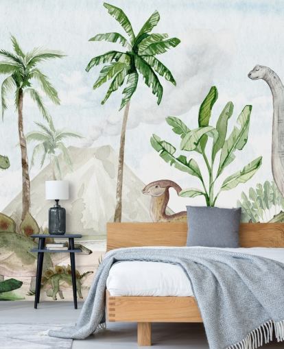 Joli papier peint mural de dinosaure appelé Dino Joy par Oliver Robins pour les chambres d'enfants et les salles de jeux