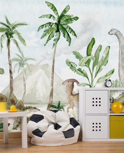 cute dinosaur wallpaper mural called Dino Joy by Oliver Robins for children's bedrooms and playrooms