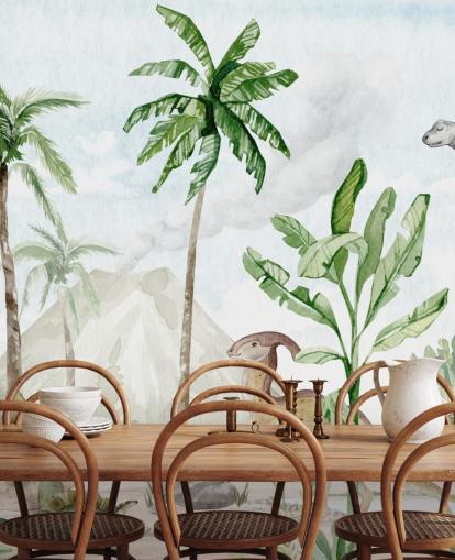 Süßes Dinosaurier-Tapetenbild namens Dino Joy von Oliver Robins für Kinder- und Spielzimmer