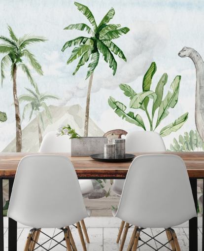 cute dinosaur wallpaper mural called Dino Joy by Oliver Robins for children's bedrooms and playrooms