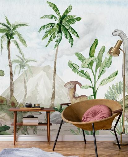 cute dinosaur wallpaper mural called Dino Joy by Oliver Robins for children's bedrooms and playrooms