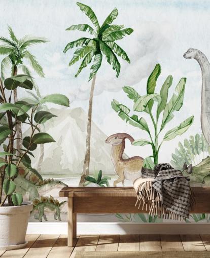 Süßes Dinosaurier-Tapetenbild namens Dino Joy von Oliver Robins für Kinder- und Spielzimmer Süßes Dinosaurier-Tapetenbild namens Dino Joy von Oliver Robins für Kinder- und Spielzimmer