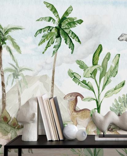 bonito mural de papel pintado de dinosaurios llamado Dino Joy de Oliver Robins para dormitorios infantiles y salas de juegos bonito mural de papel pintado de dinosaurios llamado Dino Joy de Oliver Robins para dormitorios infantiles y salas de juegos