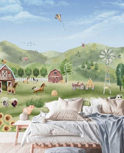cute farm wallpaper mural