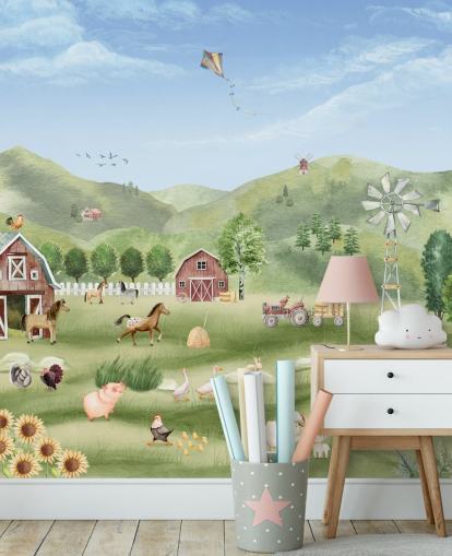 cute farm wallpaper mural