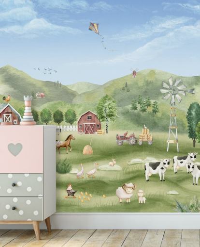 lindo mural de papel de parede de fazenda