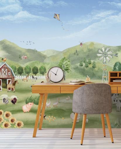 lindo mural de papel de parede de fazenda