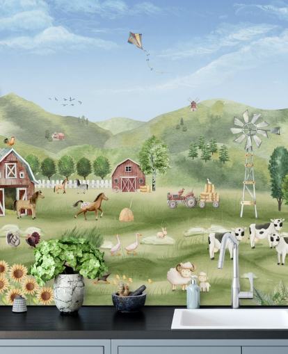 cute farm wallpaper mural
