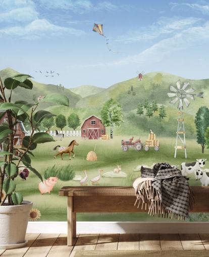 cute farm wallpaper mural