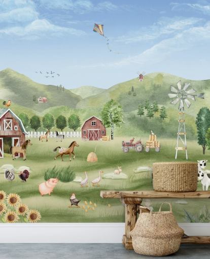 cute farm wallpaper mural