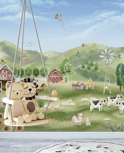 cute farm wallpaper mural