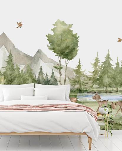 bonito mural de papel pintado de animales del bosque