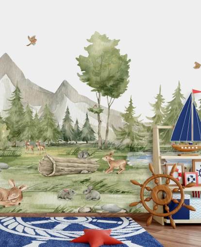 bonito mural de papel pintado de animales del bosque