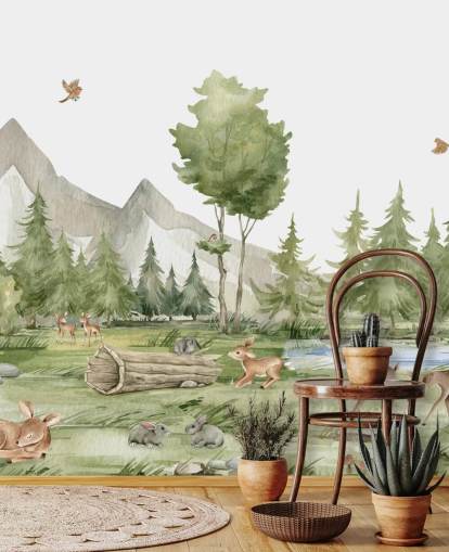 cute woodland animal wallpaper mural