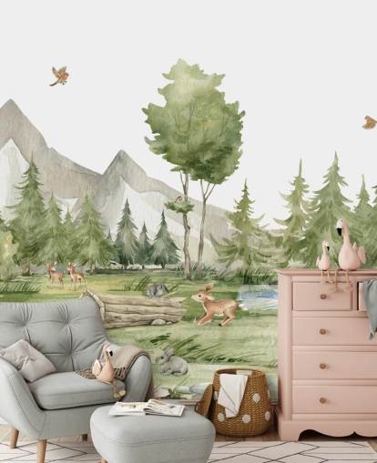 carta da parati murale con simpatici animali del bosco