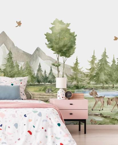 carta da parati murale con simpatici animali del bosco