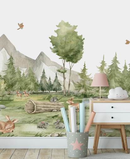 mural de papel de parede de animais da floresta fofos mural de papel de parede de animais da floresta fofos