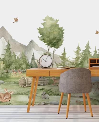 bonito mural de papel pintado de animales del bosque