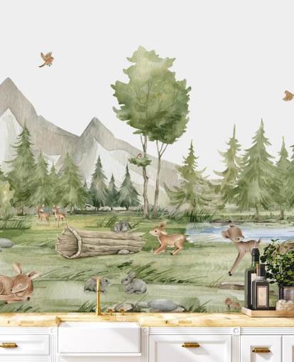 bonito mural de papel pintado de animales del bosque