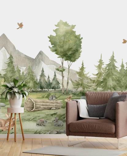 cute woodland animal wallpaper mural