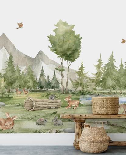niedliches Tapeten-Wandbild mit Waldtieren niedliches Tapeten-Wandbild mit Waldtieren