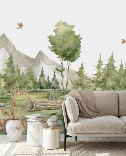 bonito mural de papel pintado de animales del bosque