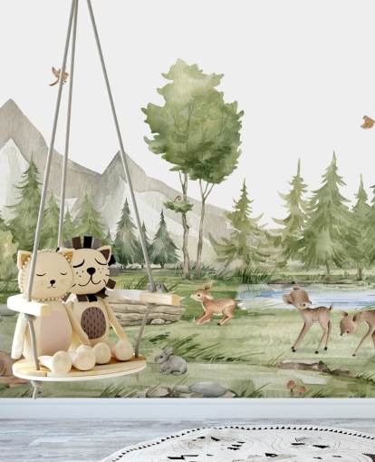 carta da parati murale con simpatici animali del bosco