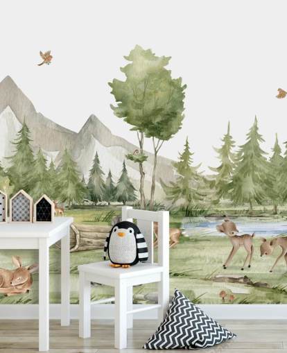 mural de papel de parede de animais da floresta fofos mural de papel de parede de animais da floresta fofos