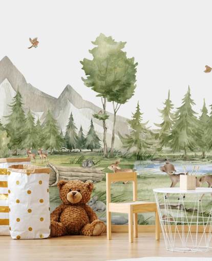 carta da parati murale con simpatici animali del bosco