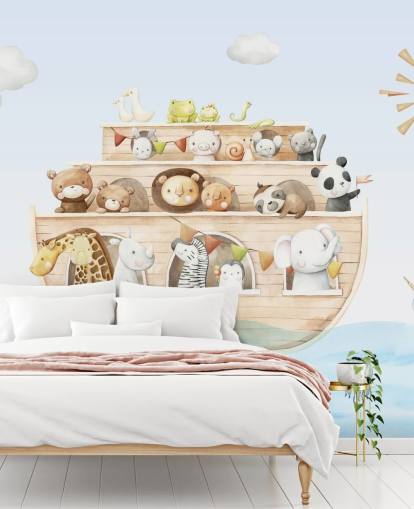 behangmuurschildering met dieren van Noah behangmuurschildering met dieren van Noah