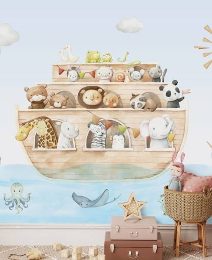 mural de papel de parede de animais da arca de noah
