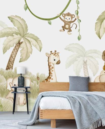 schattige behangmuurschildering met safaridieren