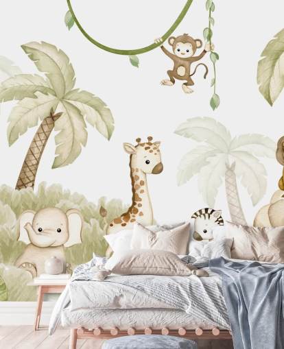 cute safari animal wallpaper mural