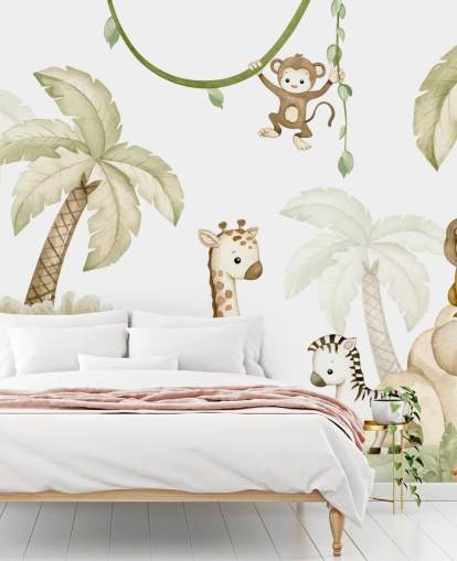 schattige behangmuurschildering met safaridieren